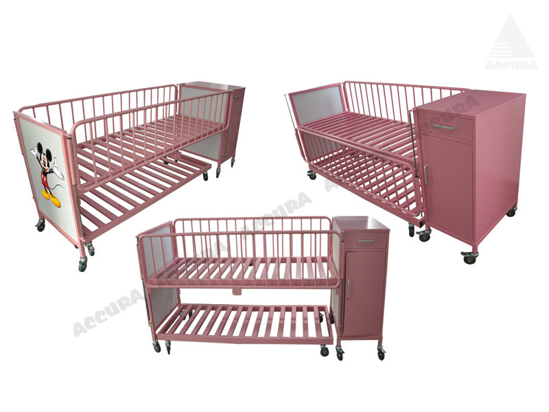 AB-23 - PAEDIATRIC PLAIN Bed with Built-in Bystander Cot & Bedside Cabinet